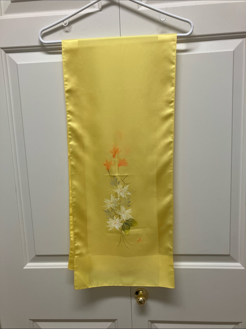 Made in Italy vintage oblong scarf, hand painted Puerto Rico, yellow, florals